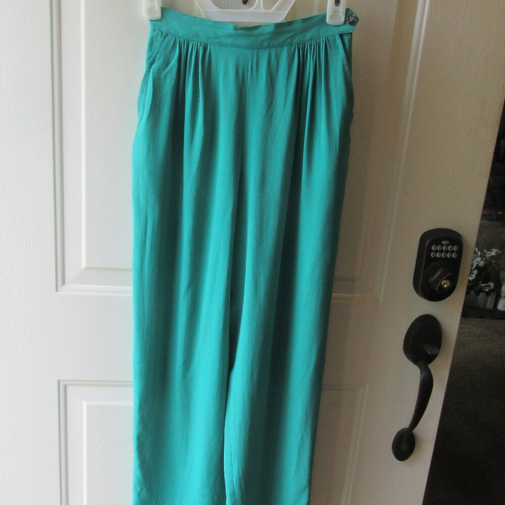 Vintage Liz Claiborne Petite Collection turquoise silk flowy pants size 4